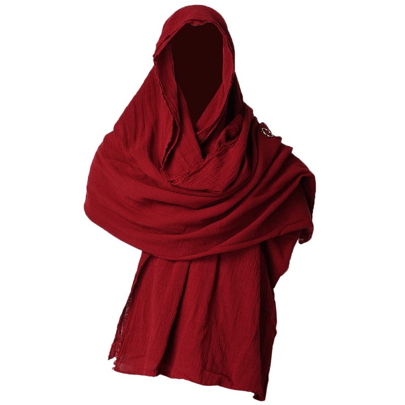 GRACEART Post Apocalyptic Shawl Hood Scarf Shaman Cowl Medieval Costume Sash Dark Red - Image 1